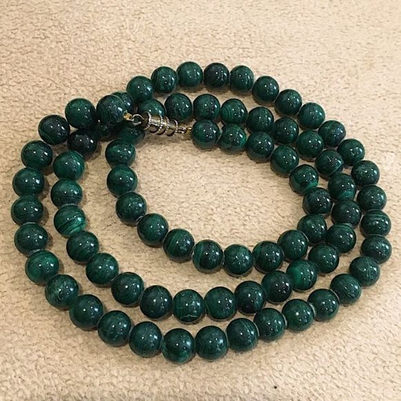 Vintage Genuine Green Malachite Long Strand Beaded Necklace - Picture 1 of 10
